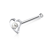 Pearly Heart Silver Bone Nose Stud NSKD-200p